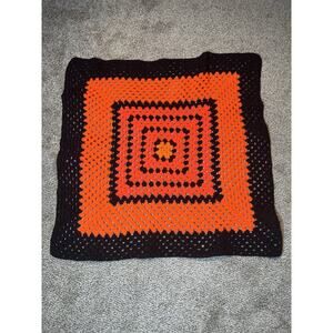 New Handmade Orange & Black Halloween Mini Granny Square crochet blanket/throw